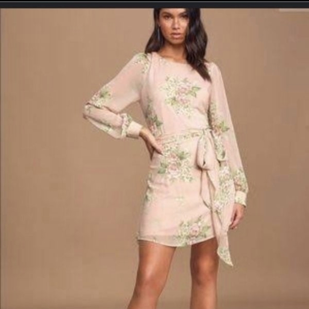 Lulu's Blush Pink Floral Midi Dress